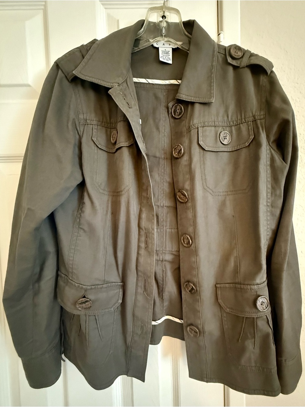 CAbi Olive Military-Style Button Front Jacket